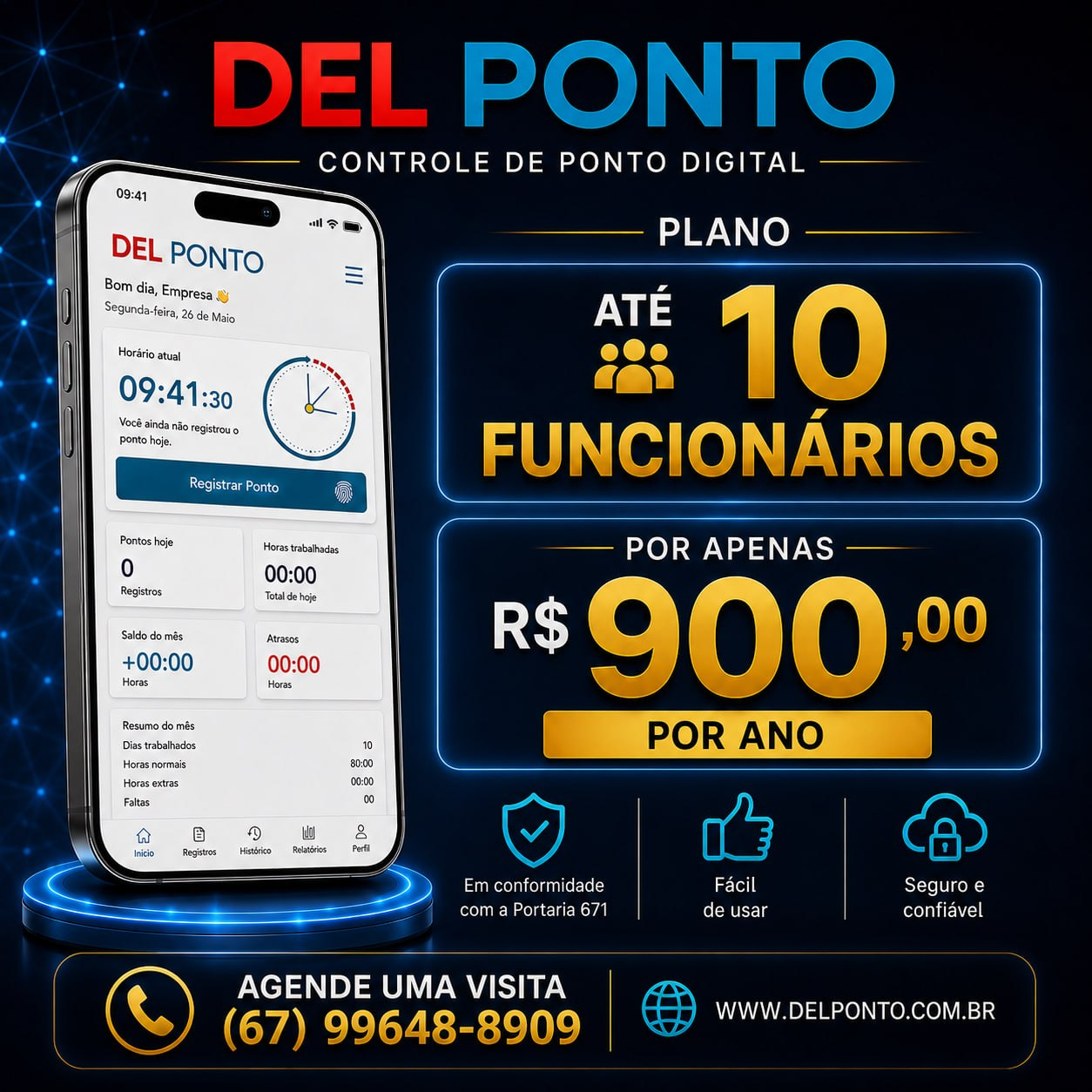 Plano anual DEL Ponto para até 10 funcionários